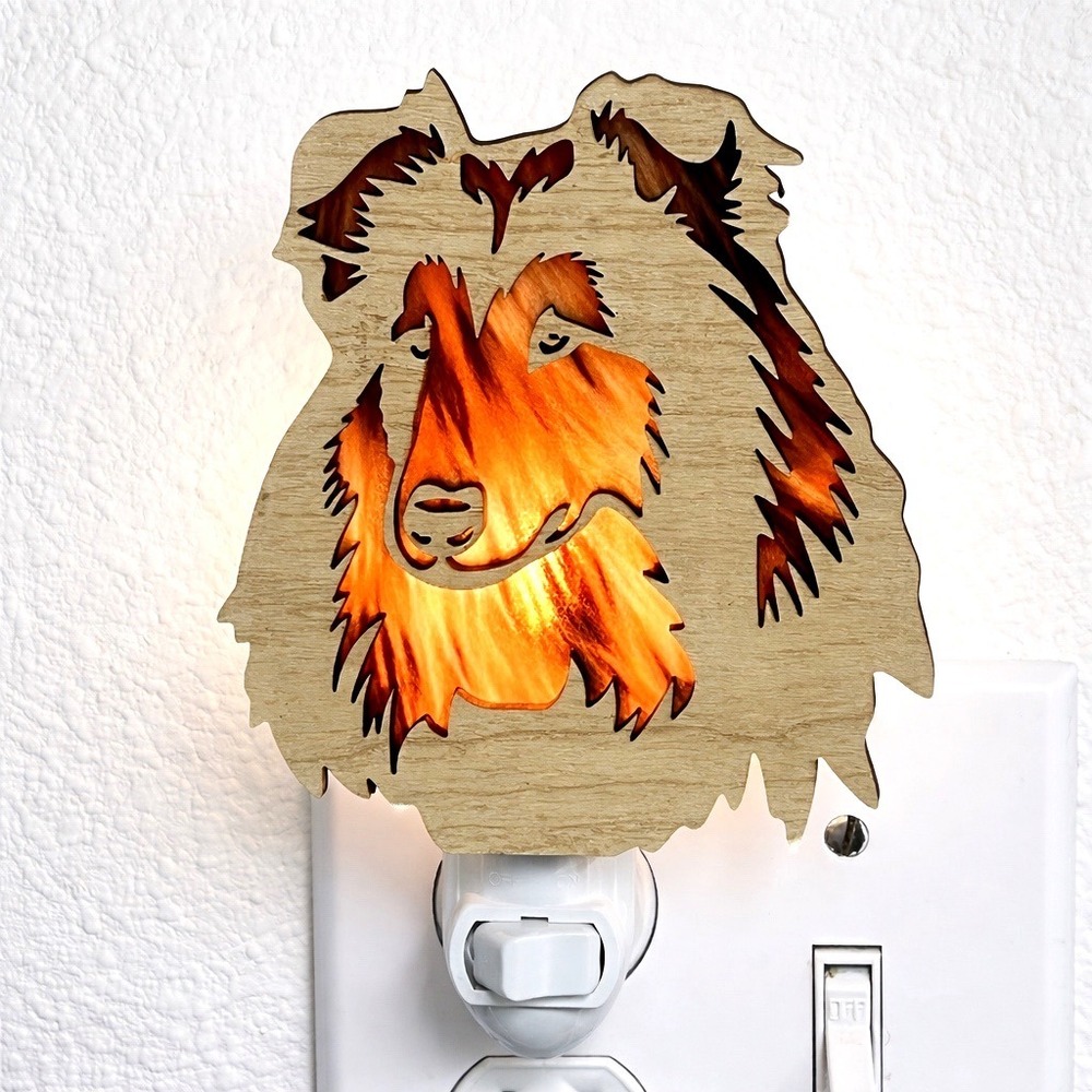 Rough Collie Wooden Night‎ Light Handcrafted Laser Cut Dog Lover Wall Plug-In